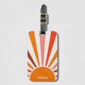 Retro Sun Rays Burst Sunset Orange Mitte Jahrhunde Gepäckanhänger (Vorderseite Vertikal)