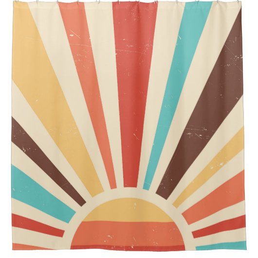 Retro Sun Rays in Mute Farben Duschvorhang (Vorderseite)