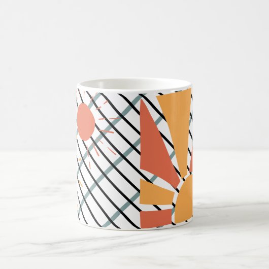 Retro Sun rot orange blau schwarz & weiß dekoriert Kaffeetasse (Mittel)