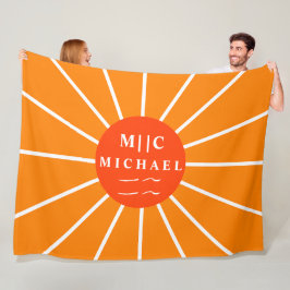 Retro sun simple moderne Monogramm personalisiert Fleecedecke