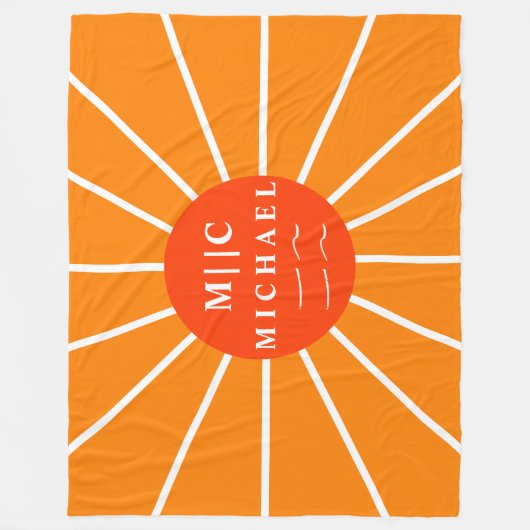 Retro sun simple moderne Monogramm personalisiert Fleecedecke (Vorderseite)
