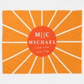 Retro sun simple moderne Monogramm personalisiert Fleecedecke (Vorderseite (Horizontal))