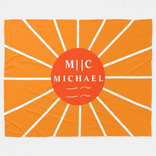 Retro sun simple moderne Monogramm personalisiert Fleecedecke (Vorderseite (Horizontal))