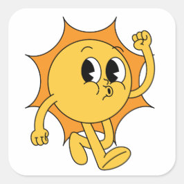 Retro Sun Smiley Quadratischer Aufkleber