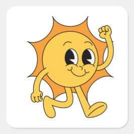 Retro Sun Smiley Quadratischer Aufkleber