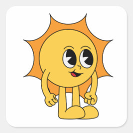 Retro Sun Smiley Quadratischer Aufkleber
