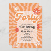 Retro Sun Wave Daisy 40. Geburtstag Einladung (Vorne/Hinten)