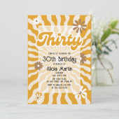 Retro Sun Wave Daisy Brown 30. Geburtstag Einladung (Stehend Vorderseite)