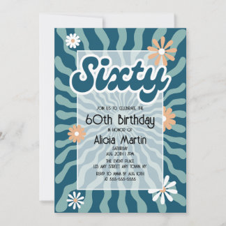 Retro Sun Wave Daisy Green 60. Geburtstag Einladung