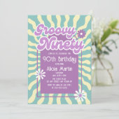Retro Sun Wave Daisy Groovy 90. Geburtstag Einladung (Stehend Vorderseite)