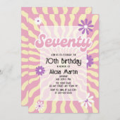 Retro Sun Wave Daisy Pink 70. Geburtstag Einladung (Vorne/Hinten)