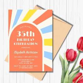 Retro Sunburst Arch Typografie Birthday Orange Einladung