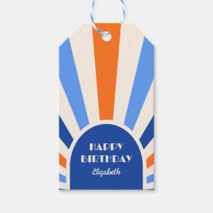 Retro Sunburst Arch Typografie Geburtstag Blau Geschenkanhänger