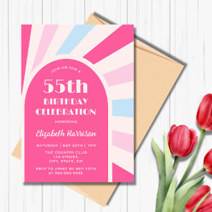 Retro Sunburst Arch Typografie Geburtstagspink Einladung