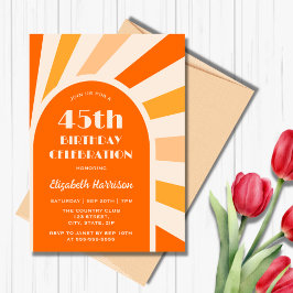 Retro Sunburst Arch Typografy Birthday Peach Einladung