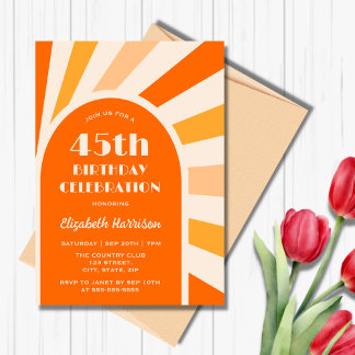 Retro Sunburst Arch Typografy Birthday Peach Einladung