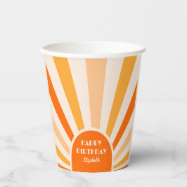 Retro Sunburst Arch Typografy Birthday Peach Pappbecher