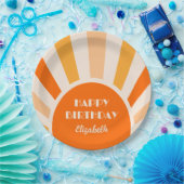 Retro Sunburst Arch Typografy Birthday Peach Pappteller (Party)