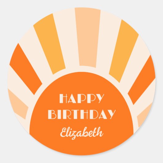 Retro Sunburst Arch Typografy Birthday Peach Runder Aufkleber (Vorderseite)