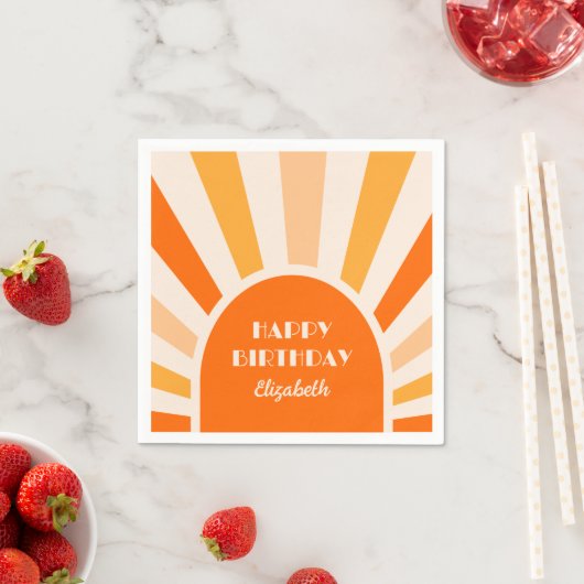 Retro Sunburst Arch Typografy Birthday Peach Serviette (Beispiel)
