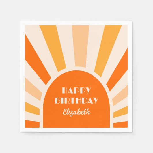 Retro Sunburst Arch Typografy Birthday Peach Serviette (Vorderseite)
