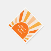 Retro Sunburst Arch Typografy Birthday Peach Serviette (Ecke)
