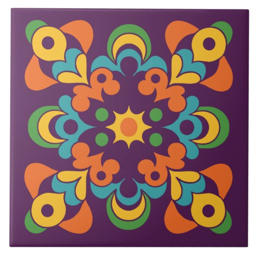 Retro Sunburst Flare Fliese (Vorderseite)