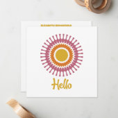 Retro Sunburst Flat Note Card in Lila und Gold Mitteilungskarte (Vorderseite/Rückseite Beispiel)