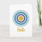 Retro Sunburst Note Card in Blau und Gold (Vorderseite)