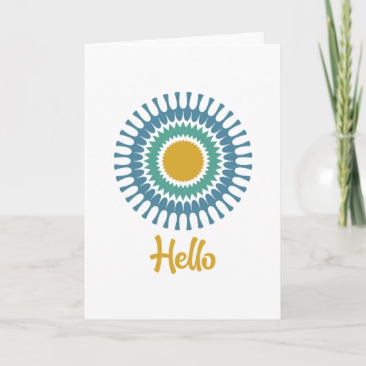 Retro Sunburst Note Card in Grün und Gold (Vorderseite)