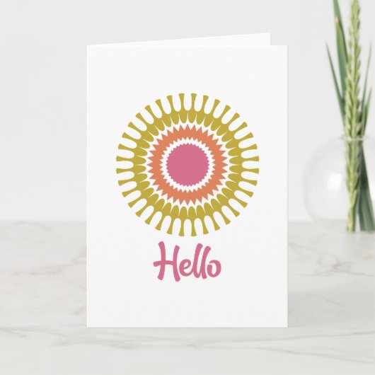 Retro Sunburst Note Card in Olive and Cranberry (Vorderseite)