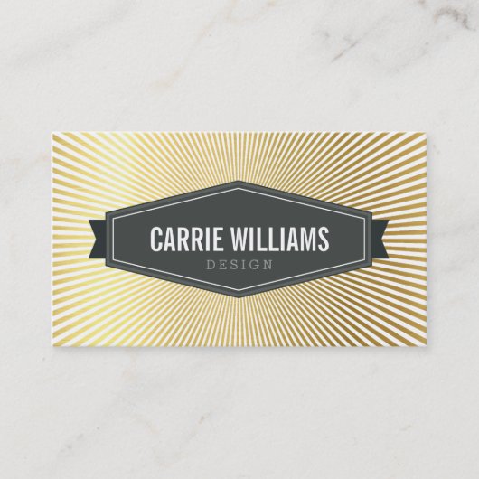 RETRO SUNBURST PATTERN Graues Abzeichen Logo Goldf Visitenkarte (Vorderseite)