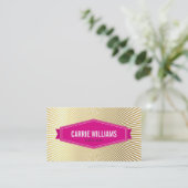 RETRO SUNBURST PATTERN Pink Abzeichen Logo Goldfol Visitenkarte (Stehend Vorderseite)