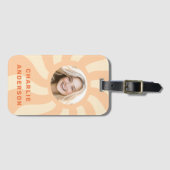 Retro sunburst Swirbeln Orangensonne Foto und Name Gepäckanhänger (Vorderseite (Horizontal))