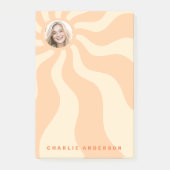 Retro sunburst Swirbeln Orangensonne Foto und Name Post-it Klebezettel (Vorderseite)