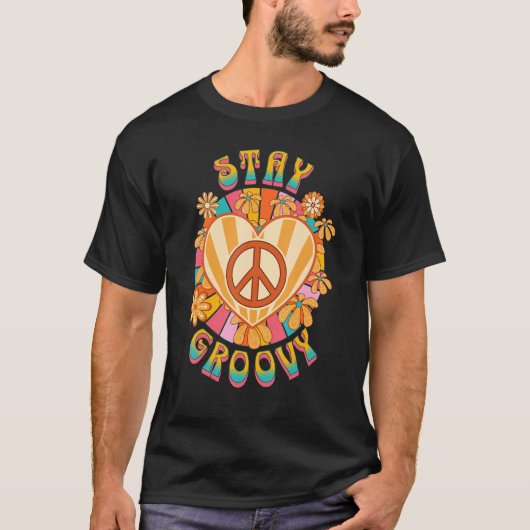 Retro Sunflower Hippie Stay Groovy Positive Mind H T-Shirt (Vorderseite)
