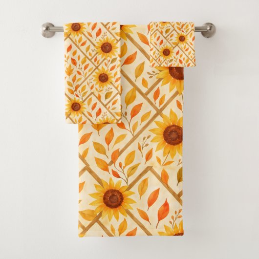 Retro Sunflower & Rustikales Bauernhaus Wasserfarb Badhandtuch Set (Insitu)