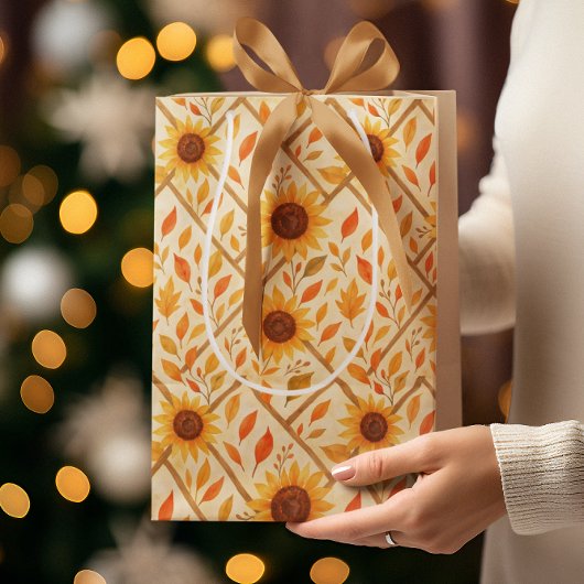 Retro Sunflower & Rustikales Bauernhaus Wasserfarb Mittlere Geschenktüte