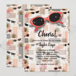 Retro Sunglasses and Palms 50th Birthday Einladung
