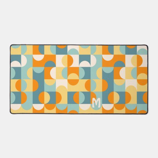 Retro Sunny Orange Aquamariner blauer Pop Art Patt Schreibtischunterlage (Vorderseite)