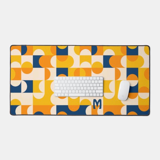 Retro Sunny Orange Yellow Blue Pop Art Pattern Schreibtischunterlage (Tastatur & Maus)