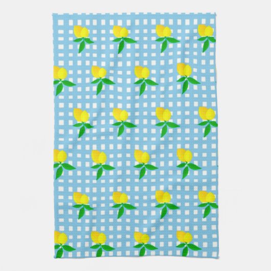 Retro Sunny Yellow Lemon Blue White Check Geschirrtuch (Vertikal)