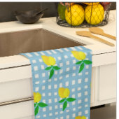 Retro Sunny Yellow Lemon Blue White Check Geschirrtuch