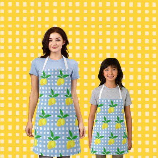 Retro Sunny Yellow Lemon Blue White Check Schürze