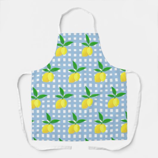 Retro Sunny Yellow Lemon Blue White Check Schürze (Vorderseite)