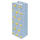 Retro Sunny Yellow Lemon Drop Blue Check Geschenktüte Für Weinflaschen (Rückseite Schrägansicht)