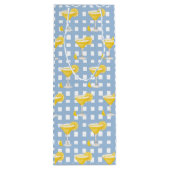 Retro Sunny Yellow Lemon Drop Blue Check Geschenktüte Für Weinflaschen (Rückseite)
