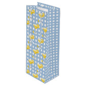 Retro Sunny Yellow Lemon Drop Blue Check Geschenktüte Für Weinflaschen (Vorderseite Schrägansicht)