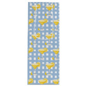Retro Sunny Yellow Lemon Drop Blue Check Geschenktüte Für Weinflaschen (Vorderseite)