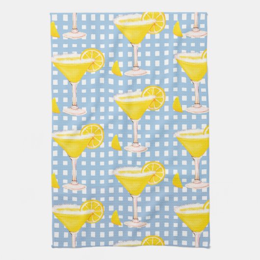 Retro Sunny Yellow Lemon Drop Blue White Karo Geschirrtuch (Vertikal)